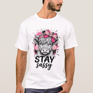 Bleib Frech Rosa Highland-Kuh Vintage-Engraving-Sh T-Shirt