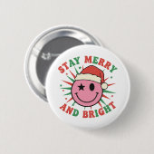Bleib Froh und Hell Retro Smiley Gesicht Weihnacht Button (Vorne & Hinten)