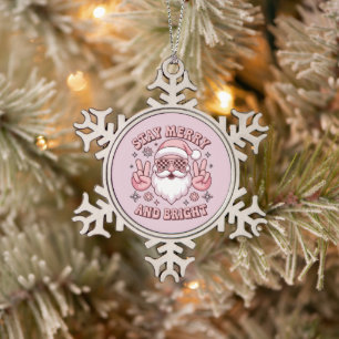 Bleib fröhlich und hell Erster Weihnachten hässlic Schneeflocken Zinn-Ornament