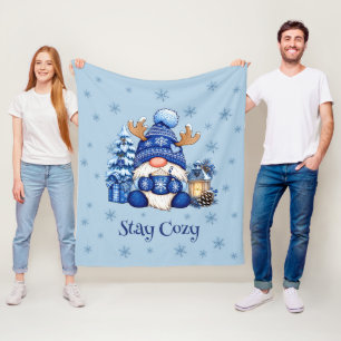 Bleib gemütlich blauer Weihnachts-Gnom Winter Fleecedecke