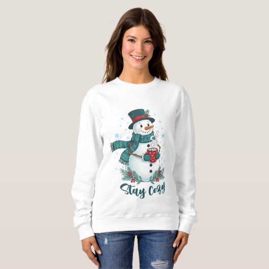 Bleib gemütlich Winter-Schneemann mit heißer Schok Sweatshirt (Vorne ganz)