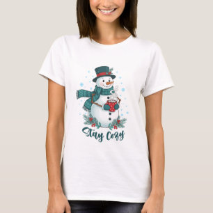 Bleib gemütlich Winter-Schneemann mit heißer Schok T-Shirt