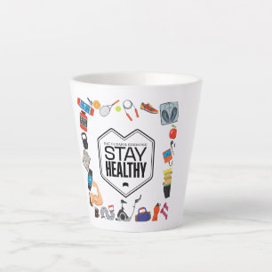Bleib gesund motivierendes Fitnessstudio-Design Milchtasse