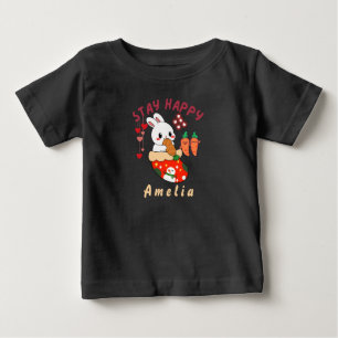 Bleib Glücklich Häschen Amelia Benutzerdefinierter Baby T-shirt