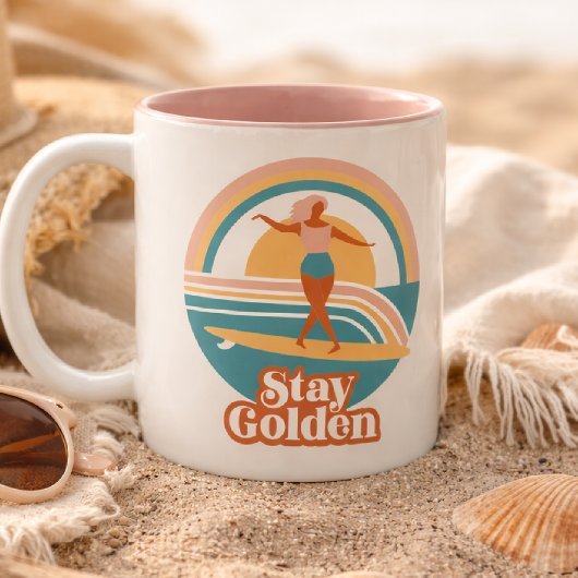 Bleib Golden Retro Surf Tasse Coastal Boho