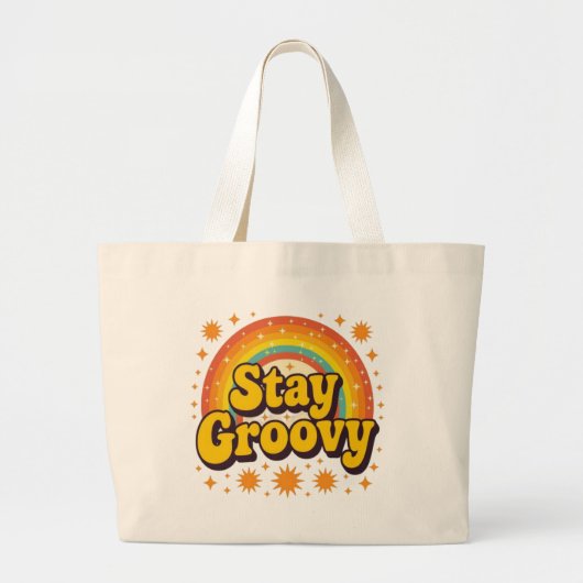 Bleib groovy Boho-Regenbogen-Zitat Jumbo Stoffbeutel (Vorne)