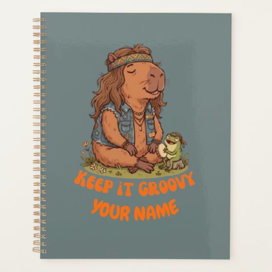 Bleib Groovy Capybara Süß Retro Individuell Planer (Vorderseite)