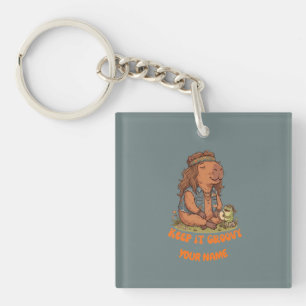 Bleib Groovy Capybara Süß Retro Individuell Schlüsselanhänger