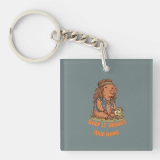 Bleib Groovy Capybara Süß Retro Individuell Schlüsselanhänger