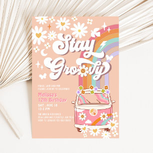 Bleib groovy Hippie 70er Retro 1. Geburtstag Einladung