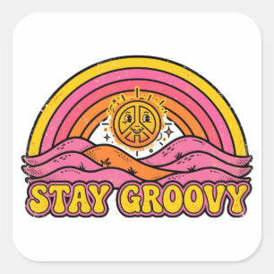 Bleib Groovy Retro 70er-Jahre Sonnenuntergang-Aufk Quadratischer Aufkleber