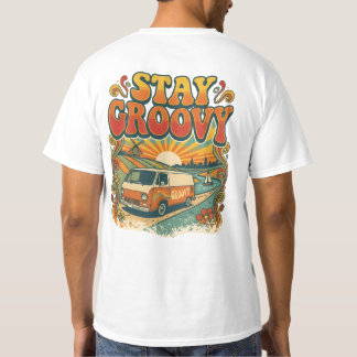Bleib groovy Retro-Van-Sonnenuntergang T-Shirt