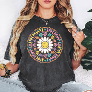 Bleib Groovy Smiley Daisy Retro-Blume T-Shirt
