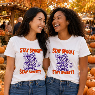 Bleib gruselig, bleib süß Retro-Hexenkatze Hallowe T-Shirt