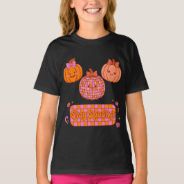 Bleib Gruselig Disco Kürbis Bogen Checker Gänseblü T-Shirt
