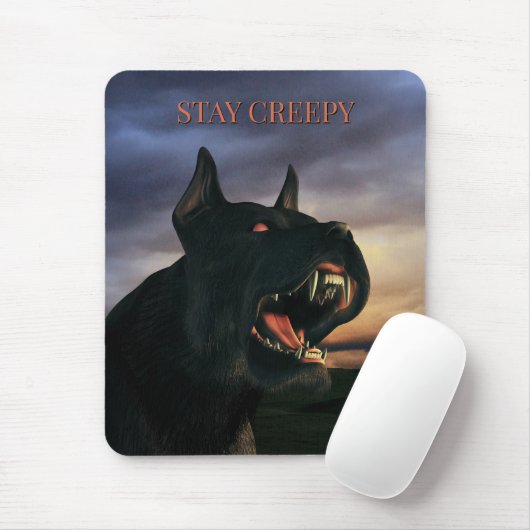 Bleib gruselig. Großer, schwarzer Hund Mousepad (Mit Mouse)