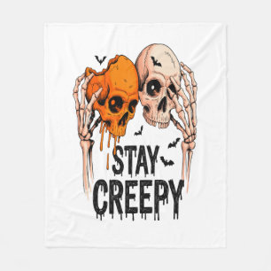Bleib gruselig PNG, Retro-Totenkopf Halloween Fleecedecke