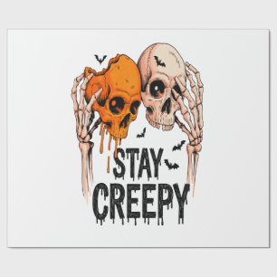 Bleib gruselig PNG, Retro-Totenkopf Halloween Geschenkpapier