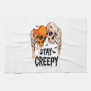 Bleib gruselig PNG, Retro-Totenkopf Halloween Geschirrtuch