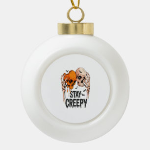 Bleib gruselig PNG, Retro-Totenkopf Halloween Keramik Kugel-Ornament