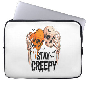 Bleib gruselig PNG, Retro-Totenkopf Halloween Laptopschutzhülle