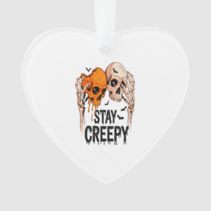 Bleib gruselig PNG, Retro-Totenkopf Halloween Ornament
