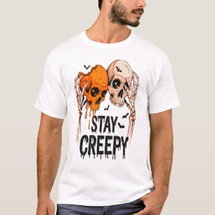 Bleib gruselig PNG, Retro-Totenkopf Halloween T-Shirt