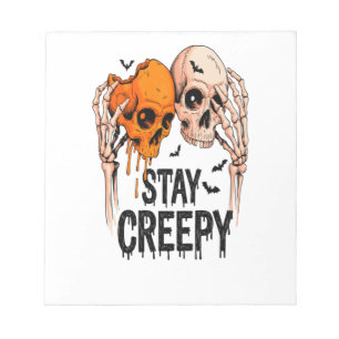 Bleib gruselig PNG, Retro-Totenschädel Halloween Notizblock
