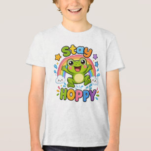Bleib Hoppy Süßes glückliches Frosch-Cartoon-Des Tri-Blend Shirt