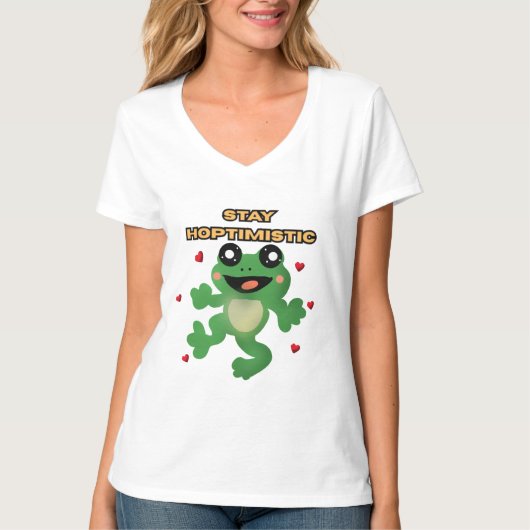 Bleib Hoptimistisch Süßer Frosch Wortwitz Lustiger T-Shirt (Vorderseite)