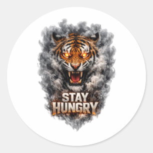 Bleib hungrig Tiger Motivationsdesign Runder Aufkleber