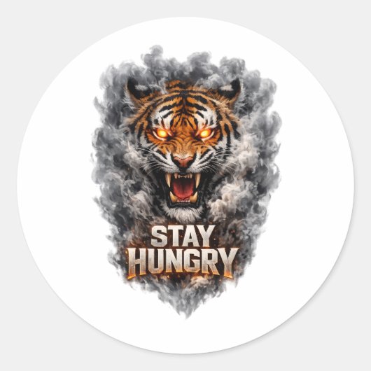 Bleib hungrig Tiger Motivationsdesign Runder Aufkleber (Vorderseite)