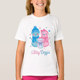 Bleib Kuschelig Schneemann Familie Rosa Blau Schle T-Shirt