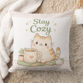 Bleib Kuschelig Süße Kitty Katze Rosa Gingham Süße Kissen