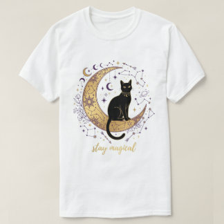 Bleib Magisch Schwarze Katze Mond Himmlische Hexer T-Shirt