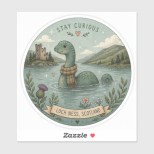Bleib neugierig gemütliches Kryptid Nessie Loch Ne Aufkleber