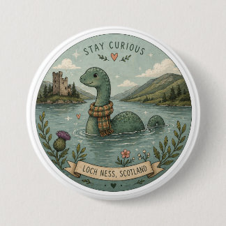 Bleib neugierig gemütliches Kryptid Nessie Loch Ne Button