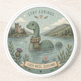 Bleib neugierig gemütliches Kryptid Nessie Loch Ne Getränkeuntersetzer