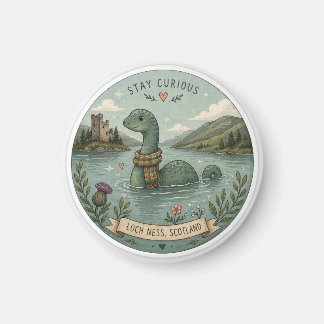 Bleib neugierig gemütliches Kryptid Nessie Loch Ne Magnet