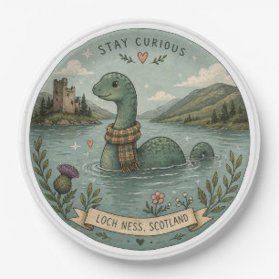 Bleib neugierig gemütliches Kryptid Nessie Loch Ne Pappteller
