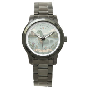 Bleib neugierig gemütliches Kryptiden Nessie Loch Armbanduhr