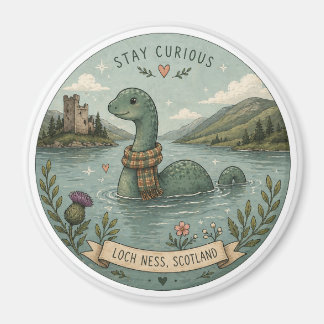 Bleib neugierig gemütliches Kryptiden Nessie Loch Magnet