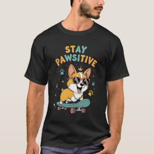 Bleib Pawsitiv Corgi Skateboard fahren Süße Motiva T-Shirt