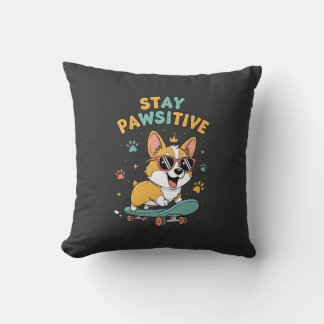 Bleib Pawsitiv Corgi Skateboardfahren Süße Motivat Kissen