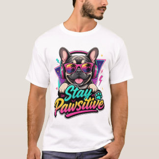 Bleib Pawsitiv Französisches Bulldoggen T-Shirt