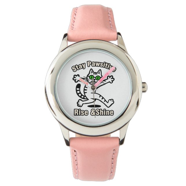 Bleib Pawsitiv Katze Armbanduhr (Vorderseite)