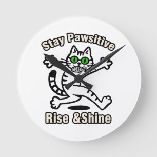 Bleib Pawsitiv Katze Runde Wanduhr