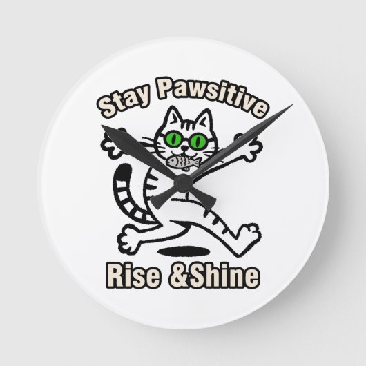 Bleib Pawsitiv Katze Runde Wanduhr (Vorderseite)