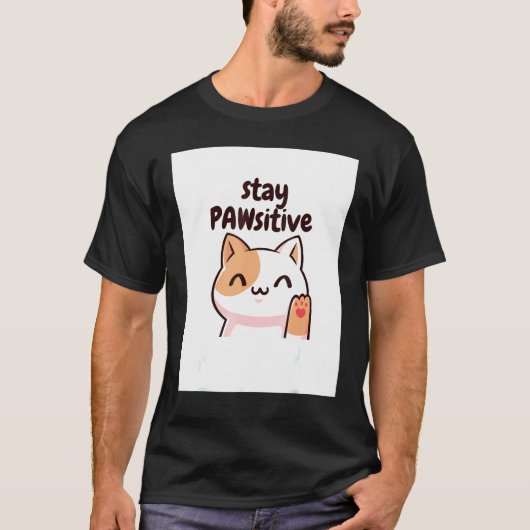 Bleib Pawsitiv Katzenwitz T-Shirt (Vorderseite)