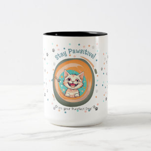 Bleib Pawsitiv Minimalist / Katze / Ermutigung / Zweifarbige Tasse